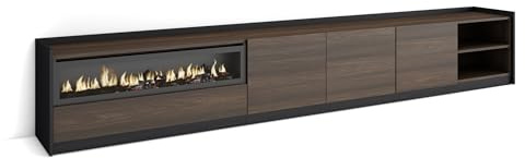 Skraut Home | Mueble TV | Televisión | Muebles de salón, almacenaje | 310x50x37 cm | para TV hasta 80 | Chimenea eléctrica | Estilo Moderno | Roble Oscuro y Negro