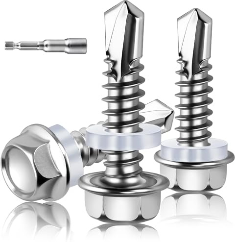 XRXYMQ 60 tornillos autorroscantes, M6,3 x 19 mm, tornillos autorroscantes, tornillos autorroscantes, tornillos de chapa trapezoidal 410 de acero inoxidable para techos de metal, vallas