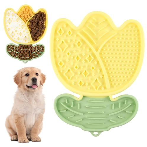Hwtcjx Tappetino Leccare Cane, Tappetini Leccare Cani con Ventosa, Senza BPA, Lick Mat per Bagno,Toelettatura,Addestramento,Curarlo, Tappetino da Mangiare per Cani per Burro,Yogurt e Arachidi (giallo)