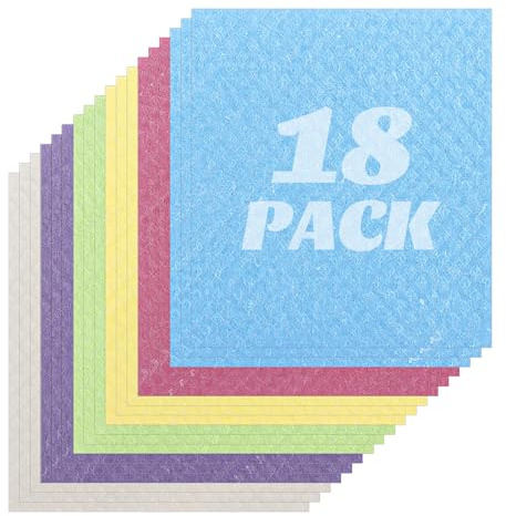 APACALI 18PCS Swedish Dishcloth, 19.5x17cm Reusable Dish Cloths, Swedish Dish Cloths for Kitchen and Cleaning (6 Bright Colours)