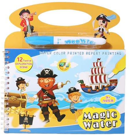 Hyleara Wasser Malbuch mit Wasserstift, Magic Water Colouring Book, Magisches Wassermalbuch für Kinder 3 4 5 6 7 8 Jungen Mädchen, Magisches Vorschul übungsheft, Pirat Magic Water Book