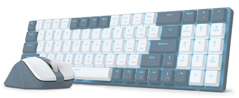 Redragon BS8773 Combo Teclado Ratón Inalámbrico 78 Teclas 2400 dpi | Teclado Mecánico Interruptor Rojo Retroiluminación Azul Única Agarre Cómodo Conexión Estable