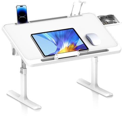 Huracan Laptoptisch, Laptop Betttisch Klappbarer, Tragbares Lapdesk mit 5-Höhenverstellbar und Winkelverstellbar, Ständer tisch für bett Klapptisch, Laptop-Schreibtisch für Sofa Boden (60*40cm, Weiß)