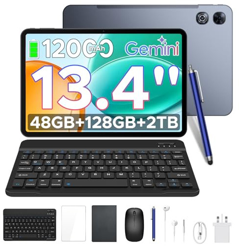 P13 Tablet 13 Inch, Android 16 Tablet with Gemini AI, 48GB+128GB/TF 2TB, 12000mAh, 120Hz Gaming Tablet, 1920x1200, Octa Core Android Tablets, 8+13MP, Widevine L, Tablet with Keyboard, Stylus & Mouse