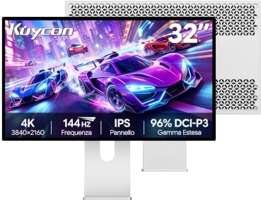 Kuycon P32K Monitor 31.5 pollici 4K 3840x2160, Honeycomb con supporto | schermo IPS a risposta rapida 144Hz 500 nit 10 bit 96% DCI-P3 USB-C 100W ricarica veloce per gaming e design professionale