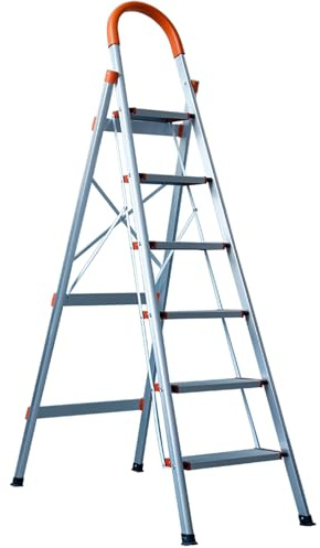6 Step - Step Ladder Aluminum Lightweight Folding Anti-Slip Stepladders with Rubber Hand Grip 150kg Capacity for Home and DIY