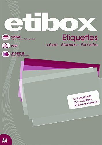 ETIBOX 119750 - Etiquettes autocollantes 70 x 35 mm - 100 feuilles, 2400 étiquettes blanches - Laser, Jet d'encre, Copieurs.