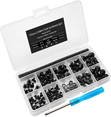 132pcs PC Build & Repair Screw Kit with Screwdriver for Motherboard, GPU,HDD, SSD,Case Fans -Includes Standoffs & Thumbscrews