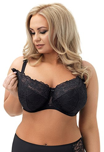 Selente My Secret Soutien-Gorge d'allaitement Grande Taille avec Ouverture Pratique pour l'allaitement. Bonnets B-J, Big Noir Non paddé Dentelle, 95F