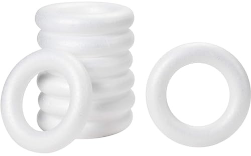 Juvale 6-Inch Foam Wreaths - White, 8-Pack - DIY Craft Supply & Wreath Base - Round Foam Rings for Home Decor