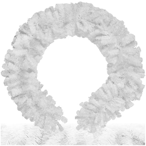 tectake® Weihnachtsgirlande, Tannengirlande mit 180 Zweigen, Weihnachtsdeko innen, Weihnachtsdeko Outdoor, Weihnachten Deko für Treppengeländer, Deko Girlande, White Christmas Decoration - 2,7m, weiß