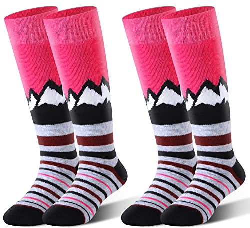 Highcamp 2 paires de chaussettes de ski en laine mérinos Full Terry pour tout-petit enfant garçon fille - chaussettes de neige thermiques chaudes d'hiver-montagne rose, S