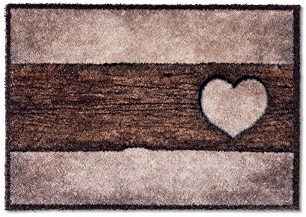 Astra Flauschige Sauberlaufmatte weich - Pure & Soft - Holz Herz Sand-braun 50 x 70 cm - Waschbarer Küchenteppich innen - Türmatte strapazierfähig - Teppich