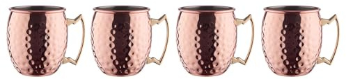 BUTLERS 4er Set Moscow Mule Becher 470 ml Edelstahl - MOSCOW MULE - | Farbe Gold-Pink - Cocktailbecher für Munich Mule - Kupfertasse für Ginger Beer - Gehämmerte Oberfläche