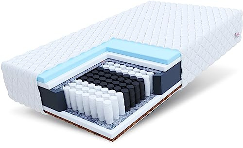 FDM Laval MAX Taschenfederkernmatratze 140 x 200 cm 9-Zonen Matratze Härtegrad H3/H4 (Mittelhart/Hart) 26 cm Höhe Hybrid Foam Kokosfasereinlage Federkern Bezug Abnehmbar Waschbar TFK