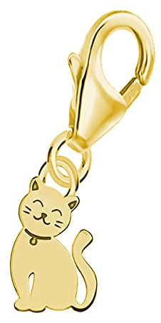 Goldene Hufeisen mini klein Katze Karabiner Charm Anhänger für Bettelarmband aus 925 Sterling-Silber Vergoldet