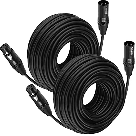 MIKIZ XLR Cables 50 Feet 2 Packs - Premium Balanced Microphone Mic Cord 3 Pin XLR Male to Female 50ft