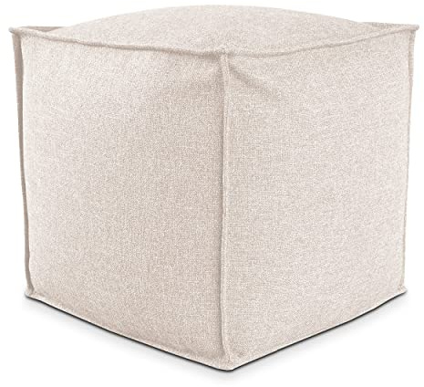 Deshome - Sitzhocker Sitzpouf Pouf 50x50x50 cm mit abnehmbarem Polster für Innen- und Außenbereich: Sitzpouf Design für Sofa, Wohnzimmer, Schlafzimmer, Sitzhocker, Light Pouf Beige