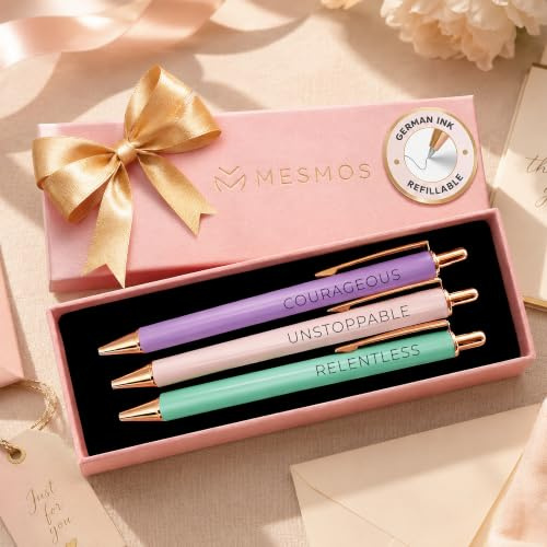 MESMOS 3Pcs Inspirational Pens for Women, German-Ink & 1mm Swiss-Tip, Inspirational Gifts for Women, Motivational Pens for Boss Lady, Congratulations Gifts for Woman, Pen for Servers
