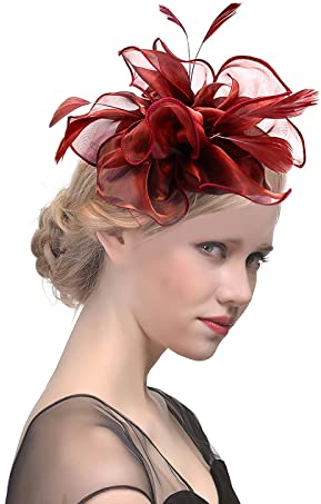 Fascinator Damen Organza Pillbox Hut Haarschmuck Feder Blumen Stirnband Haar Clip Cocktail Tea Party Kirche Haarreif Haarspange Hochzeit Brautschleier Vintage Kopfschmuck für Cosplay Karneval Bankett
