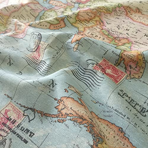 Weltkarte Panama Baumwolle Leinen Stoff Atlas Länderkarte Geographie Polstervorhänge Taschenherstellung Kunst & Handwerk 138 cm breit (blau)