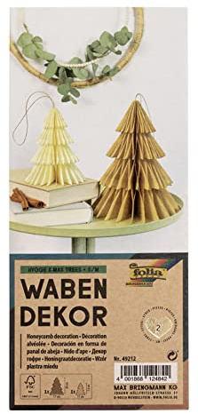 folia 49212 - Wabendekor Hygge XMAS Trees , Weihnachtsanhänger 2er Set, Höhe ca. 20 und 13 cm, faltbare Weihnachtsdeko für innen