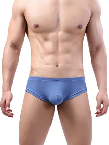 Faringoto Slips pour hommes en fil de soie glacée, sous-vêtements de couleur unie, string respirant, bleu, M