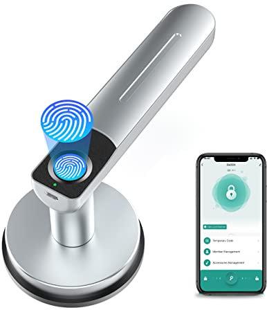 BIWIBON Fingerprint Door Lock, Smart Door Lock Door Handle with APP Control, Smart Locks Front Door Digital Door Lock for AirBnB, Home, Office, Bedroom (Silver)