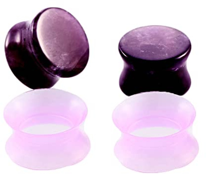 Aeici Écarteur d Oreilles 10mm, Tunnel Silicone Oreille 4 Pièce Ecarteur Boucle d Oreille Violet Pierre et Cerceau Ecarteur Oreilles
