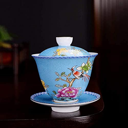 China Traditionelle Teetasse, Keramik Gaiwan Sancai Teeschale Teeset, Chinesisches Porzellan Kungfu Teetasse und Untertasse mit Deckel Teesets 2021,Blau