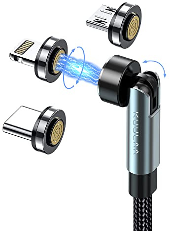 Kuulaa 3 in 1 Magnetisches Ladekabel 360°&180° - 3A Schnelllade & Datenübertragung für Micro USB/Typ C/iProducts/Huawei (1M)