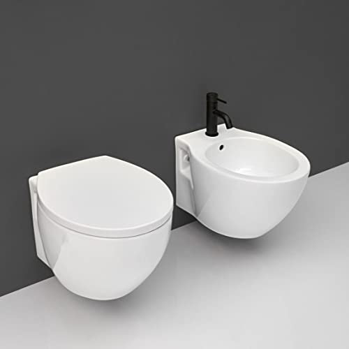 Kiamami Valentina - Coppia di sanitari bagno sospesi in ceramica bianca Patascoss