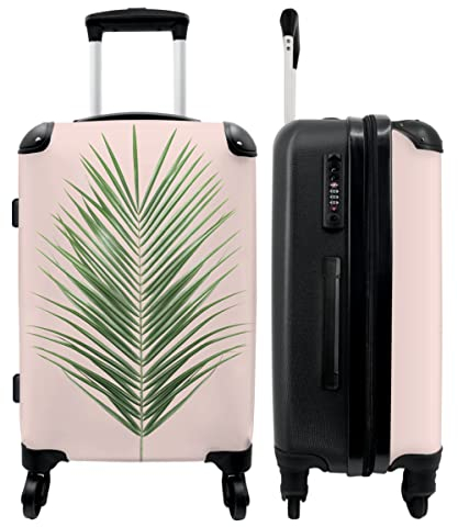 NoBoringSuitcases.com® Koffer groß Trolley Rollkoffer Reisekoffer mit 4 Rollen Fotokoffer - Pflanze - Grün - Rosa - Natur - 67x43x25cm - 90 Liter
