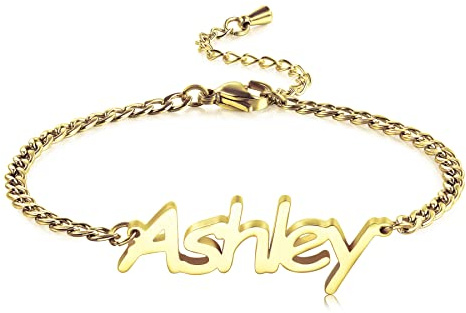 MeMeDIY Personalisiertes Fußkettchen mit Namen für Frauen, Individuelles 18 Karat Vergoldetes Fußkettchen, Verstellbare wasserdichte Fußkettchen für Frauen (Panzerkette & Gold)