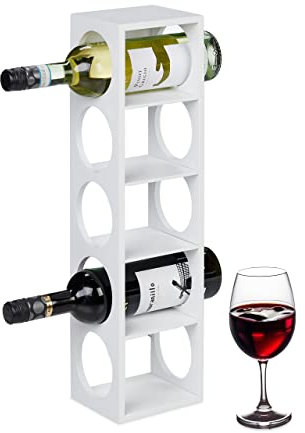 Relaxdays Cantinetta Portabottiglie, Scaffale per 5 Bottiglie di Vino, in Orizzontale, bambù, HLP 53x14x12 cm, Bianco