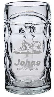 LUXENTU ISAR Bierkrug mit Gravur, Fußball & Schuhe, 0,5 l, 1 Stück | Personalisiertes Bierseidel zum Geburtstag mit Fußball-Motiv für Bierliebhaber, spülmaschinenfest