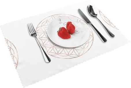 Tischset, Tischsets, Tischsets, wasserdicht, rutschfest, hitzebeständig, waschbar, 4 Stück, Mandala-Roségold-Blume des Lebens