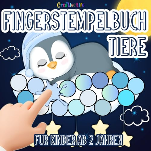 Fingerstempelbuch Tiere ab 2 Jahren: Fingerfarben Stempelbuch - Bastelbuch für Jungen und Mädchen zum kreativen Malen und Basteln. Schöne Geschenke 2 Jahre.