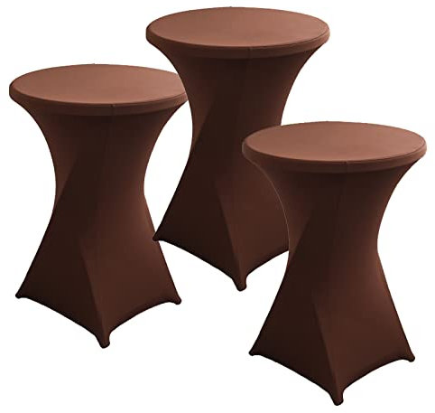 PRELGOSP 3er-Set Stehtischhusse, Bistrotisch Tisch-überzug, Stretch Husse Stehtisch für Hochzeitsfeier, Bankett, Geburtstag, Party Im Freien,Braun,60x110cm