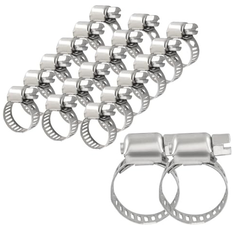Cjueiom 20PCS Adjustable Hose Clamp Glossy Pipe Clips, 304 Stainless Steel Worm Drive Clamp Suitable for 10-16mm Diameter Pipe Plumbing, Silver Duct Clamps Hose Clips for Flexible Hose Pipe Tube