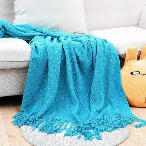 Generisch Kuscheldecke Strickdecke Mint 127 x 152 cm, Strickdecke Baumwolle Beige Rosa Weich Warm Grobstrick Mintgrün Decke für Bett Sofa und Couch (Farbe: G, Größe: 127 x 172 cm)