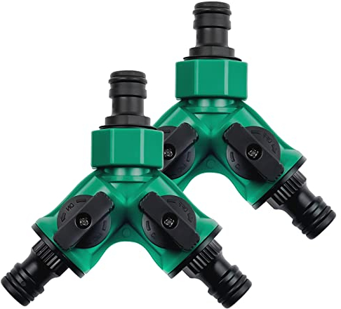 2 Voies Répartiteur Adaptateur,Séparateur en Y 3/4 Pouces Hose Connector,Tuyau d'arrosage à Double Connexion,Régulateur de Débit d'eau et Verrouillable pour Arroser Le Jardin