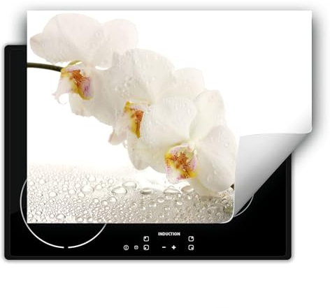 DarHaus Herdabdeckplatte 1 teilig 80x52 cm Küche Herdabdeckung Ceranfeld Herdabdeckplatten Anti Rutsch Matte Aufrollbar, weiß - Orchidee