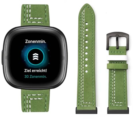 HAZARA Lederarmband Kompatibel für Fitbit Sense/Sense 2 Armband Leder Armband Weiches Echtleder für Herren Damen Ersatzarmband Einstellbar Armbänder mit Fitbit Sense/Sense 2 (H,Leder)
