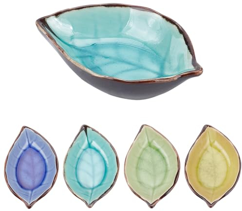 PLIGREAT 4 Pcs Ceramic Spoon Rest Colorful Leaf Shaped Spoon Rest Cooking Spoon Holder for Kitchen Counter Stove Top Spatula Fork Ladles Rest Christmas Party Table Decor Gift