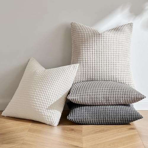 MIULEE Kissenbezug 40x40 4er Set Graue Serie Kissenbezüge Dekorative Kordsamt Sofakissen Dekokissen Kopfkissenbezug Couchkissen Deko Bezug für Sofa Couch Wohnzimmer Schlafzimmer Büro