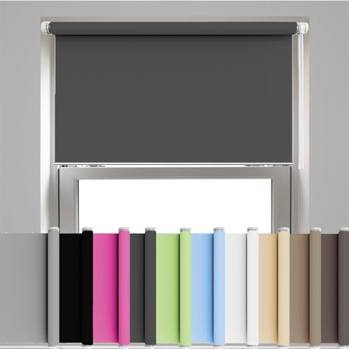 Seitenzugrollo 35 x 220 cm Hitzeschutz und Sichtschutz, Ohne Bohren Seitenzugrollo für Schlafzimmer, Badezimmer, Wohnzimmer Fenster, Dunkelgrau