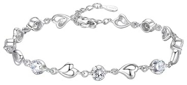 comvastars Damen Herzarmband Silber - Diamant Zirkon Armband mit Verstellbarem Liebes Herz, Personalisiert für Frauen und Mädchen als Geschenk