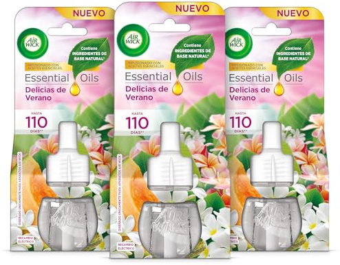 Air Wick Eléctrico - Pack 3 Recambios de Ambientador Eléctrico, Esencia Para Casa Con Aroma a Delicias de Verano