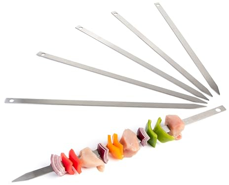 JD Europe 6pcs Turkish Adana Kebab BBQ Skewers. Stainless Steel Flat Wide Barbecue Skewers Length 41cm, Width 1.5cm and 2mm Thick